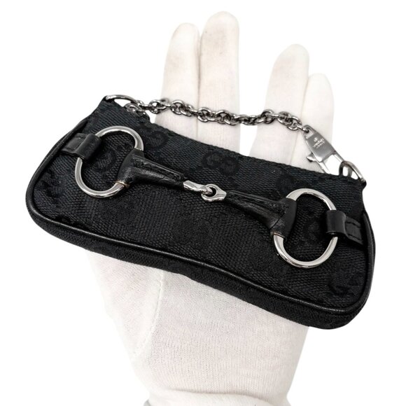 GUCCI Vintage GG Monogram Horsebit Micro Pouch Coin Purse Black Silver [106221] - Picture 6 of 13